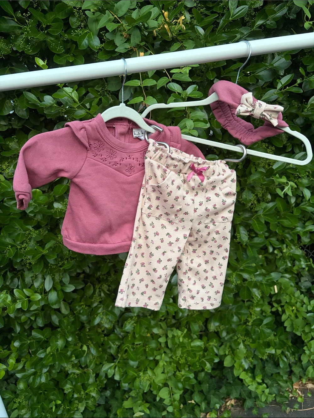 Pink Baby Hoodie Set with Floral Pants and Headband